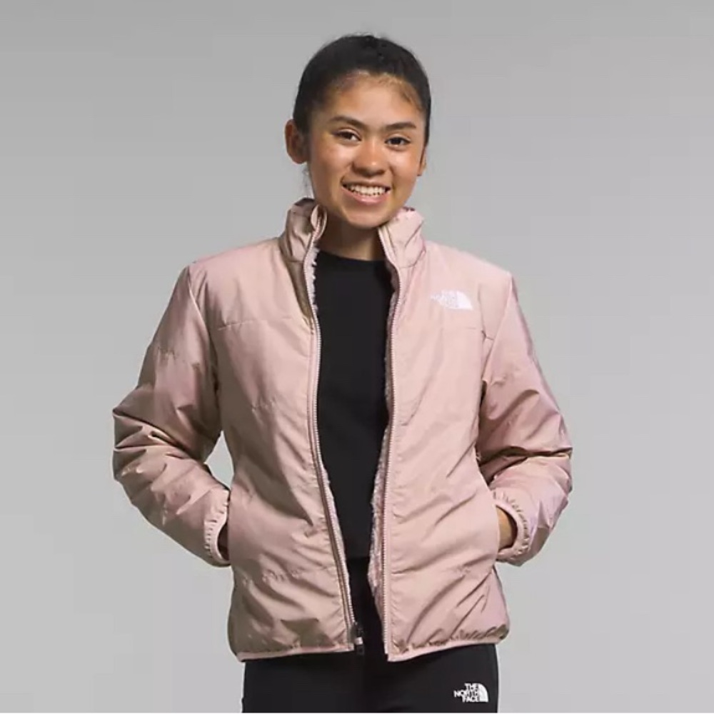 The North Face Girls Mossbud Hooded Reversible Jacket * Pink Moss * Sz L 12
